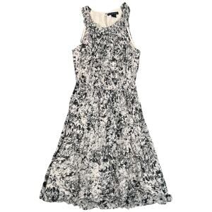 French Connection Sleeveless Fit & Flare Knee Length Dress Black Ivory Print - S
